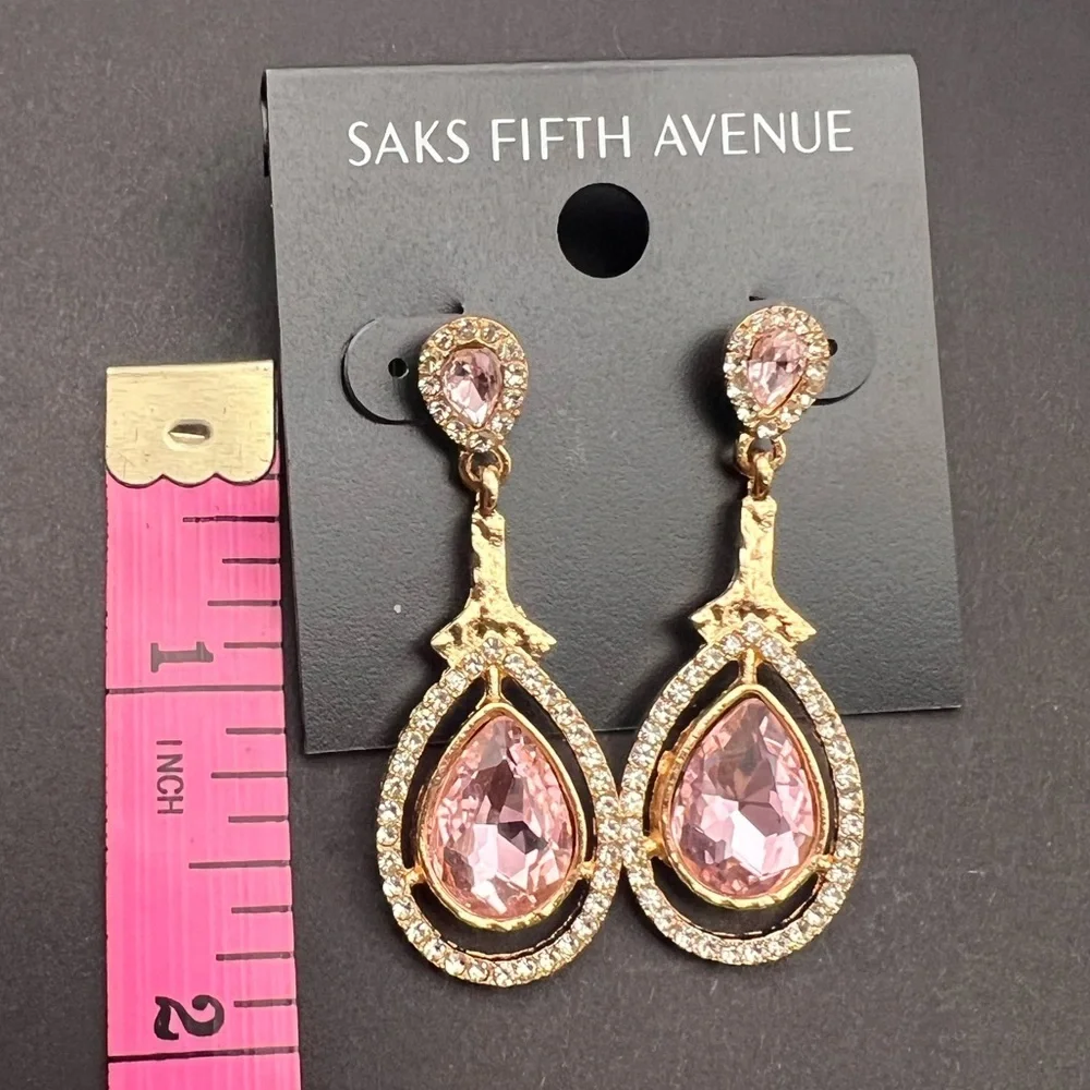 Saks Fifth Avenue Pink and Gold Teardrop Earrings